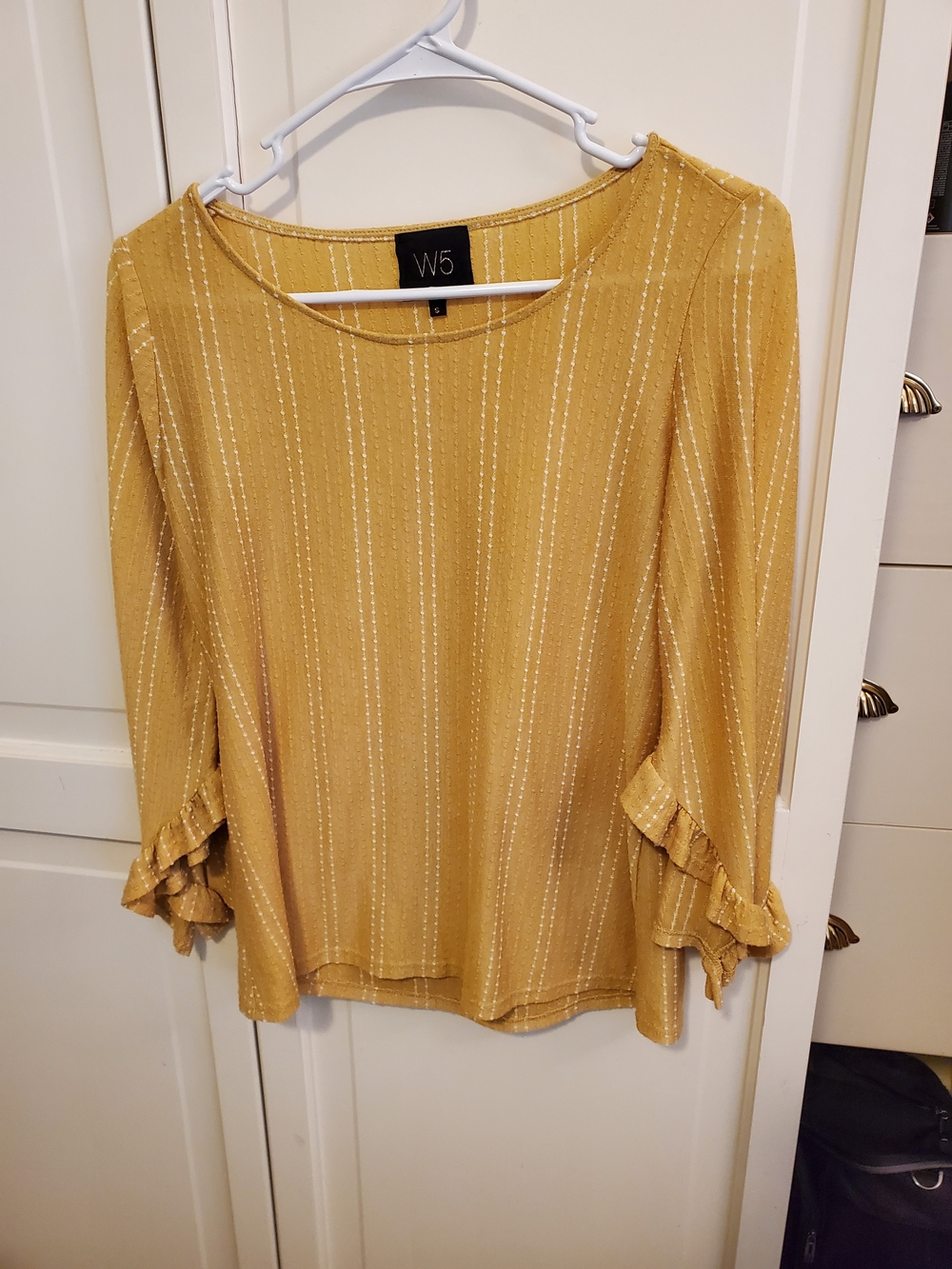 W5 Mustard Yellow Ruffle 3/4 Sleeve Blouse, Size S